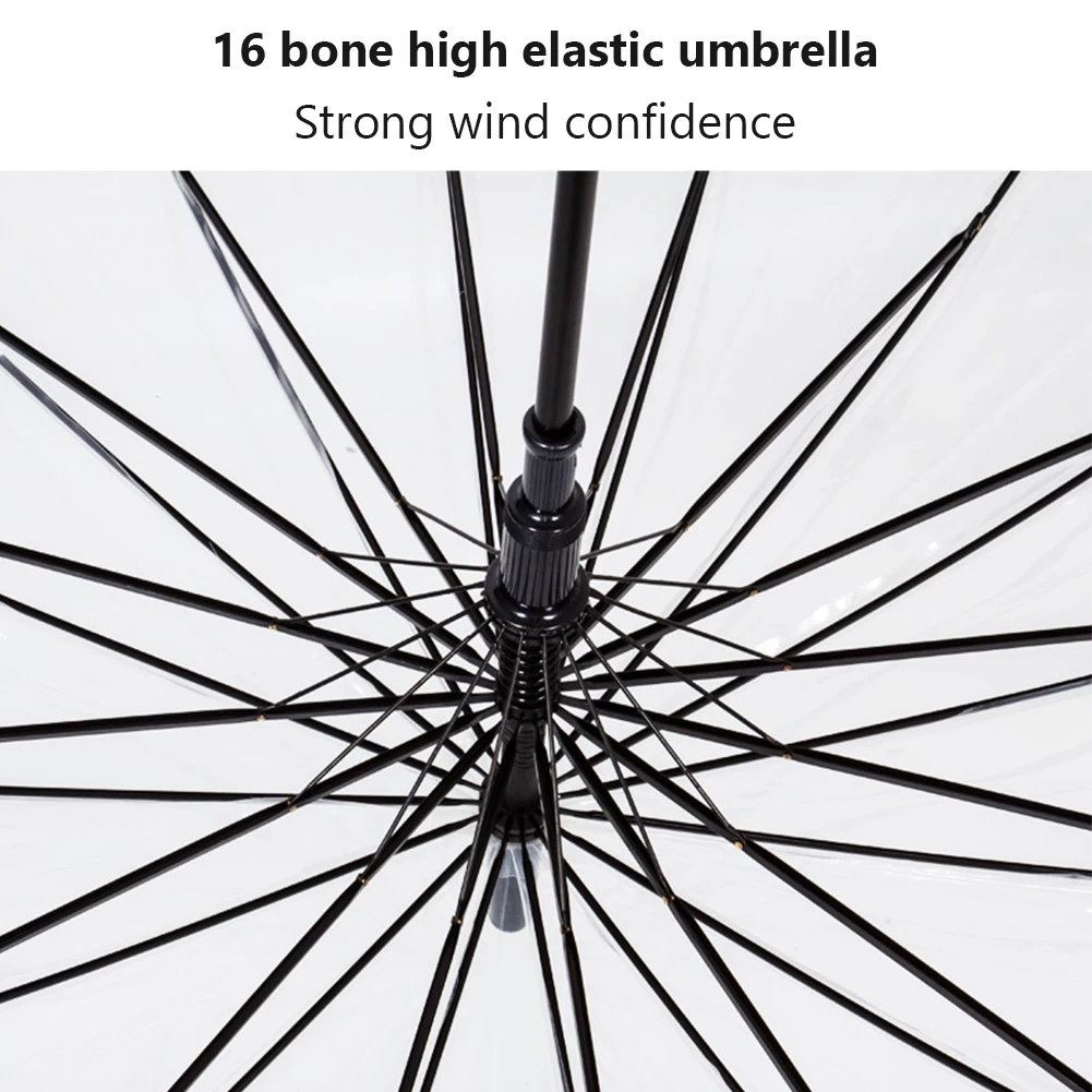 Large Size Transparent Umbrella Fashion Auto Open Stick Long Handled Umbrella For Rain 16 Ribs J Stick Handle Umbrella