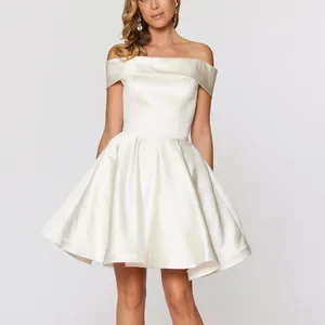 Short cheap satin undergraduate degree mini off the shoulder blue royal prom dress dresses to the line bridesmaid party dress 12 Main Sales Royal Blue Graduation Dress - №6