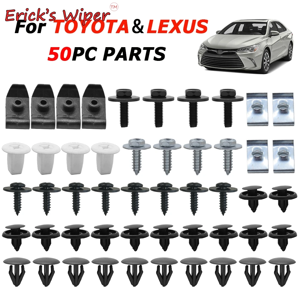 Erick\'s Wiper 50Pcs For Toyota Lexus Engine Under Body Cover Clips Bumper Fender Splash Guard Screws Bolt Washer Clamp Retainer