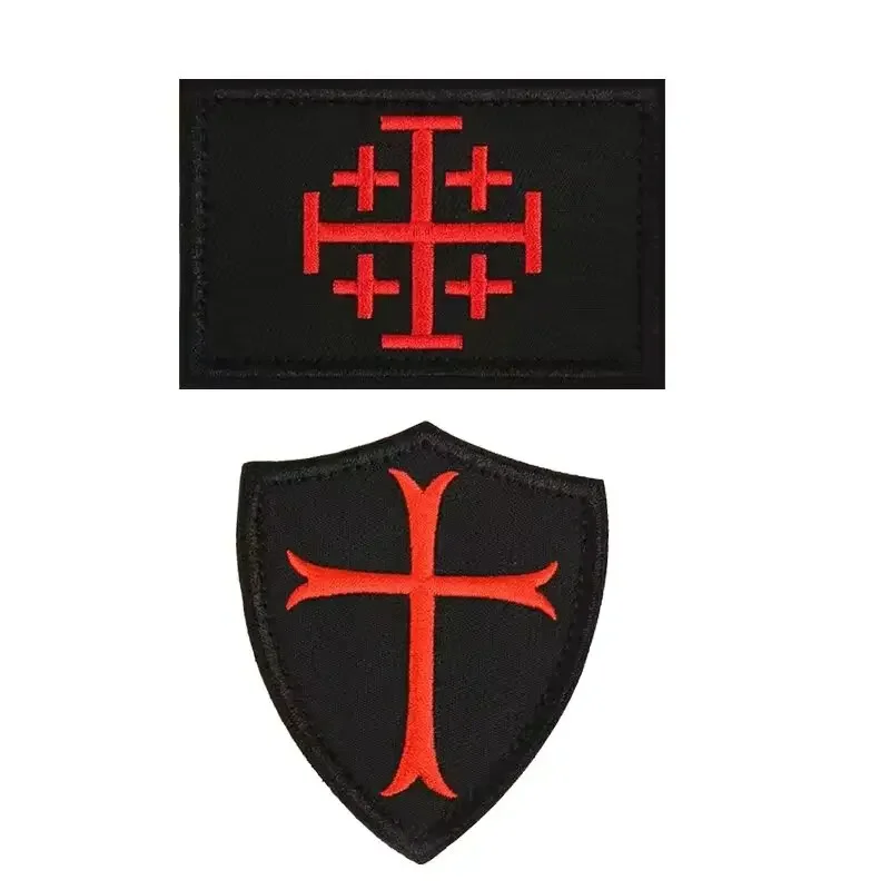 NEW PVC Knights Templar Cross Shield PATCH Embroidered Hook & Loop Patches