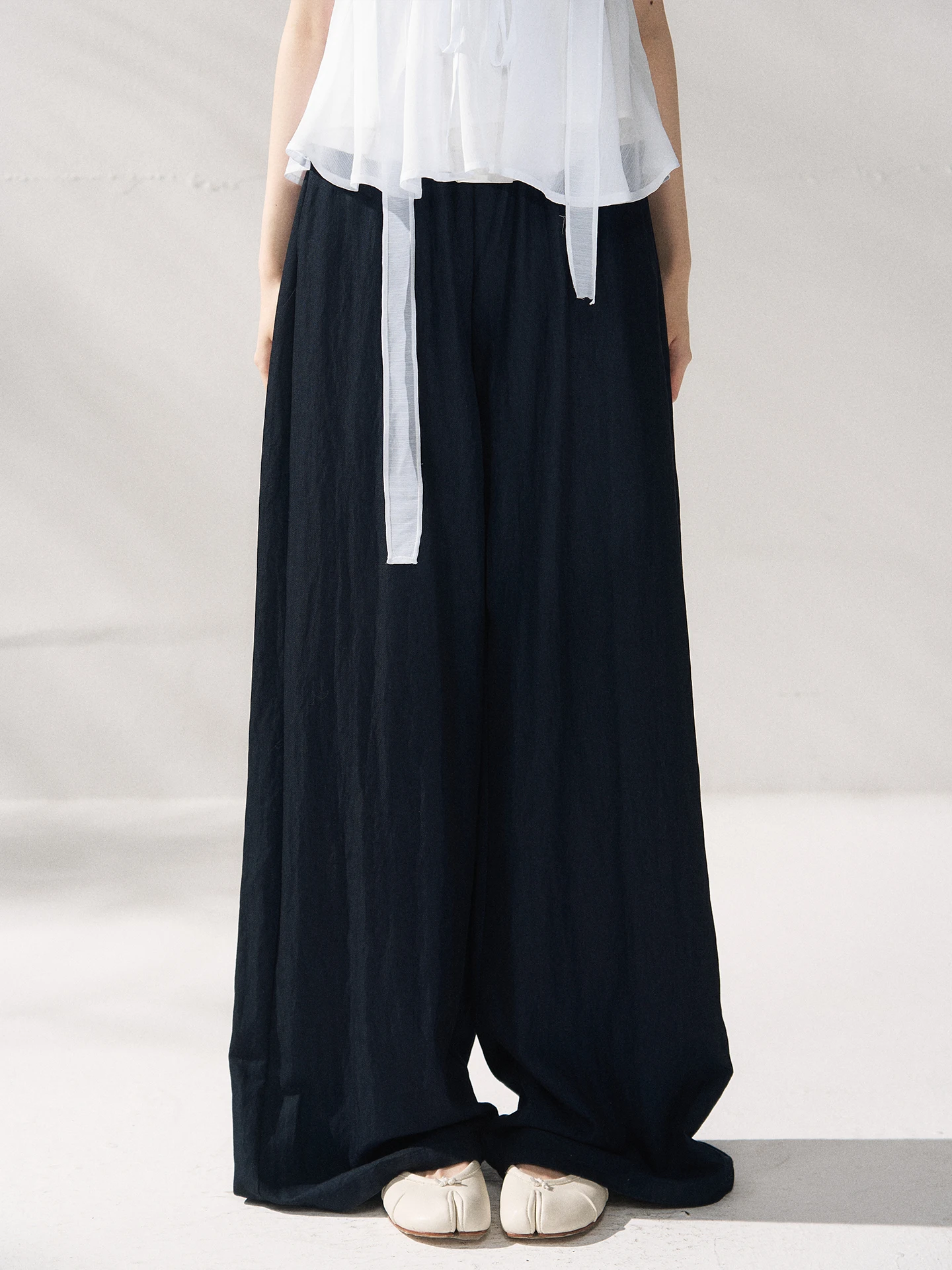 

7Shiftin High Waist Loose Casual Pants Summer New Slim Wide Leg Pants Natural Color Pure Color Long Trousers