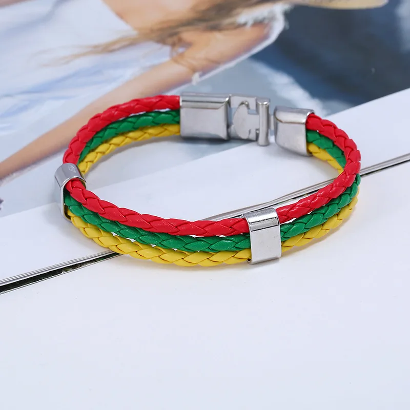 1Pc Women Men Stainless Steel Russian Spain Germany France Italy Argentina National Flag PU Leather Bracelets Handmade Jewelry