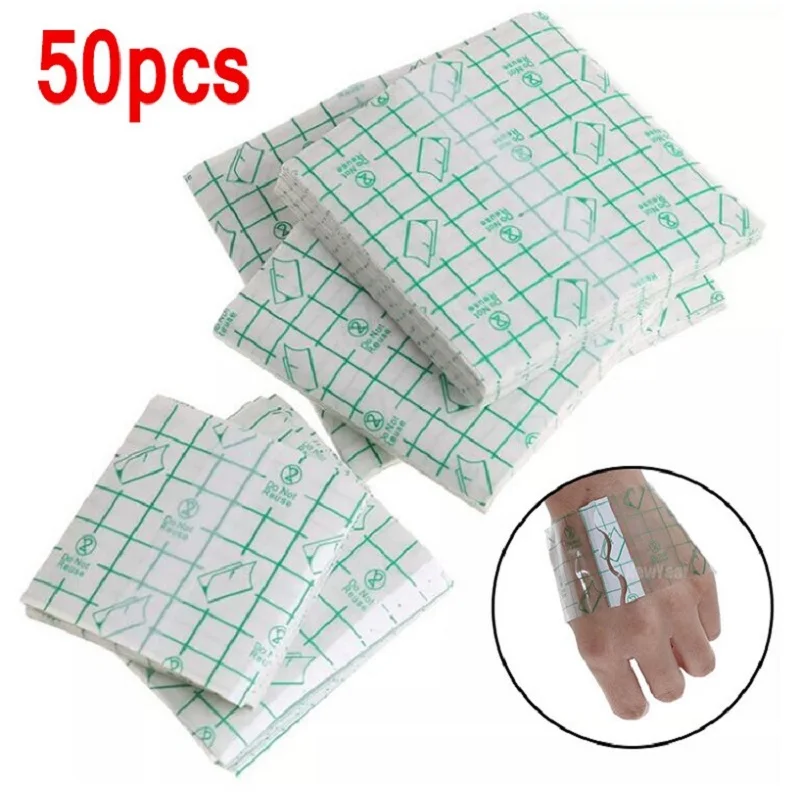 50pcs Waterproof Transparent Adhesive Wound Dressing Fixer Plaster Stretch Fixation Tape