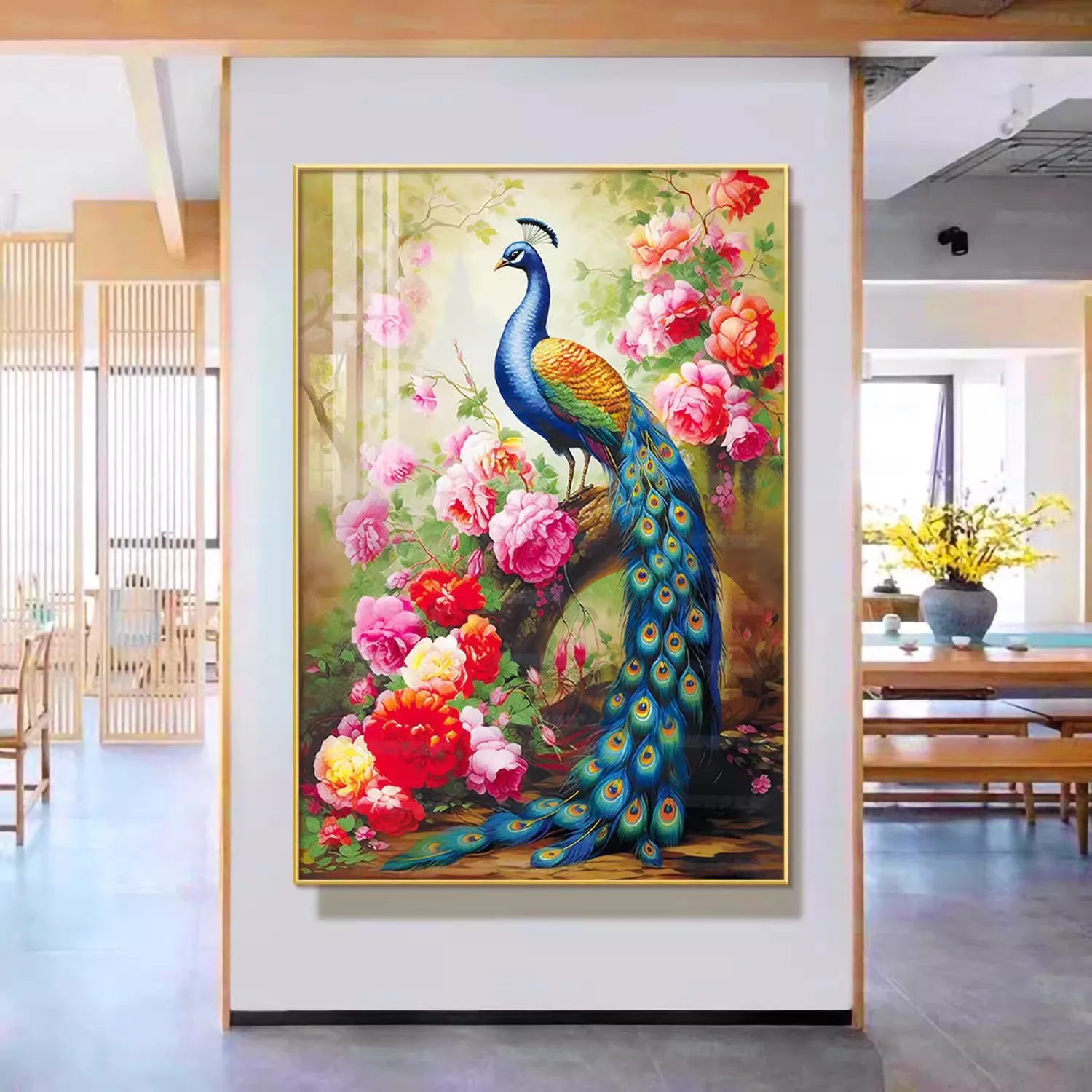 9ct 68x95cm Peacock Flowers Embroidery DIY Chinese Style Printed Kits Cross Stitch Needlework Set Home Decor Crafts