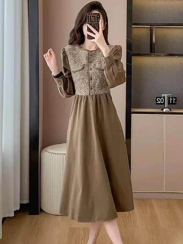 Xiaoxiangfeng Fake Two Age Reducing Dresses for Women French Retro Niche Super Fairy Inner Layer Base Mid Length Skirt