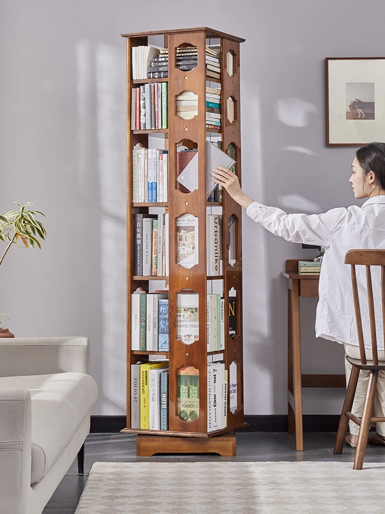 Pure solid wood rotating bookshelf, 360 degree bookshelf