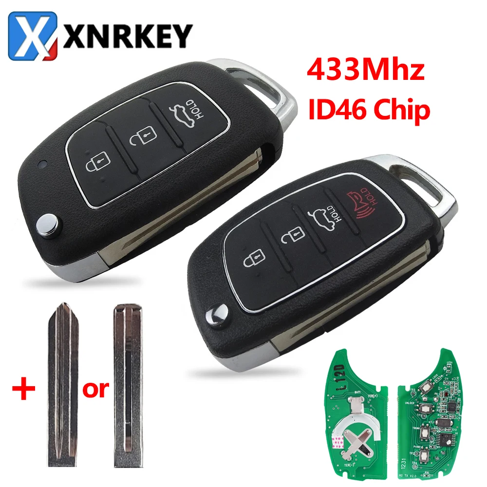 

XNRKEY 3/4 Button Flip Folding Remote Car Key ID46 Chip 433Mhz for Hyundai HB20 Santa Fe I20 IX35 IX45 for Mistra Car Key