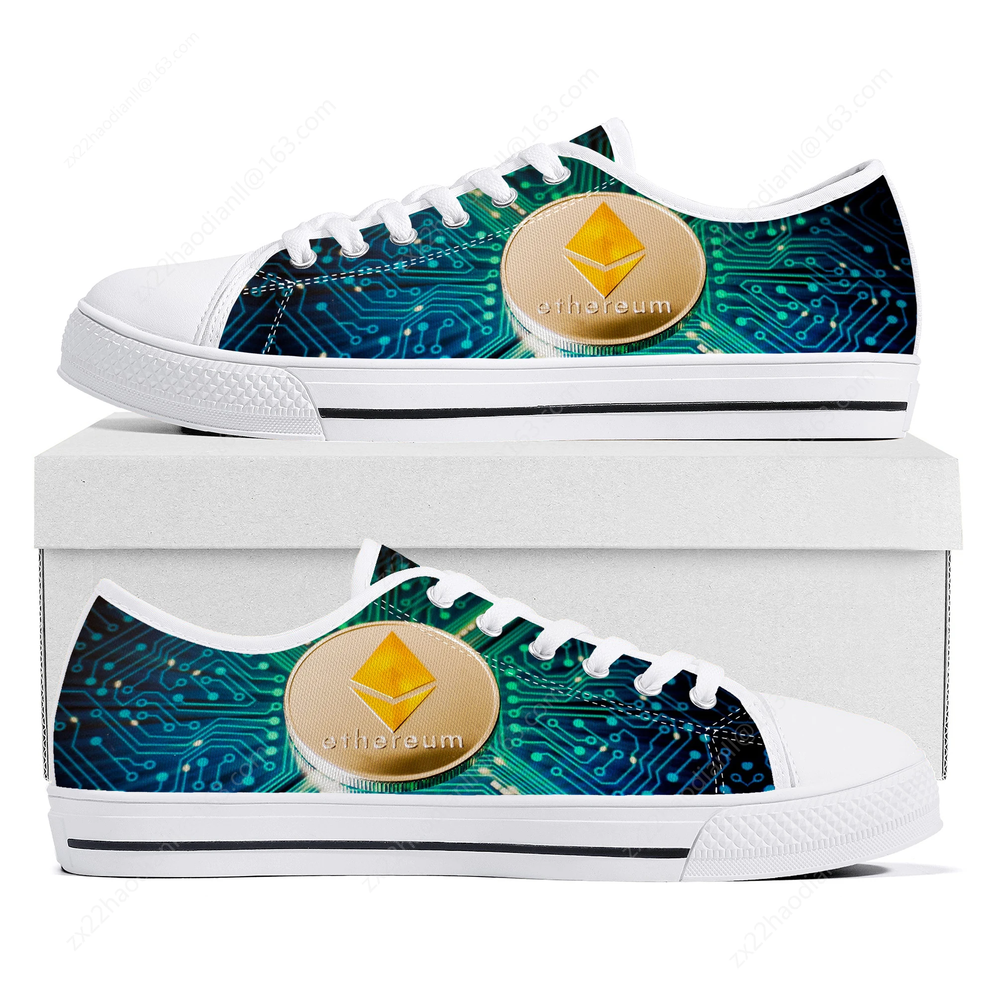 Ethereum Cryptocurrency ETH Coin Low Top High Quality Sneakers Mens Womens Teenager Canvas Sneaker Couple Shoes Custom Shoe