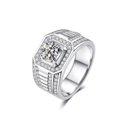 LESF Moissanite Ring 925 Sterling Silver Plating Platinum Color Full 1 Carat Moissanite Ring Men Wedding Jewelry