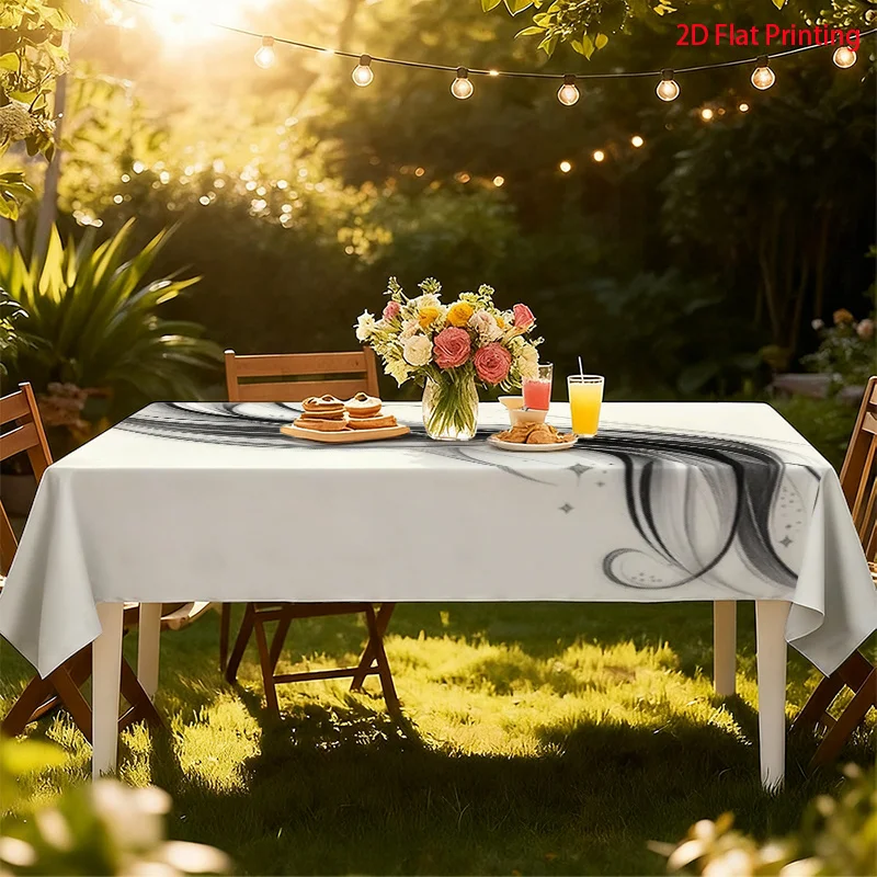 Rectangular tablecloth, heavy-duty and high-quality, tablecloth, streamlined hairline, black and white gradient.