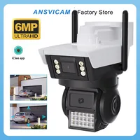 ANSVICAM 6MP 4K WiFi Camera Dual Lens Dual Screen Outdoor Waterproof Security Video Surveillance Camera Alarm Light IP Camera