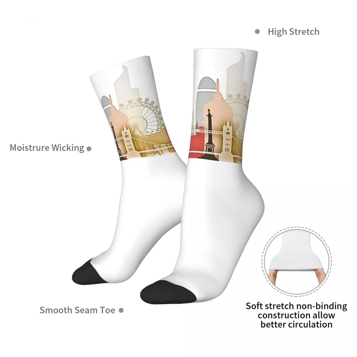 Londres meias harajuku meias absorventes de suor durante toda a temporada meias longas acessórios para presentes de natal unissex