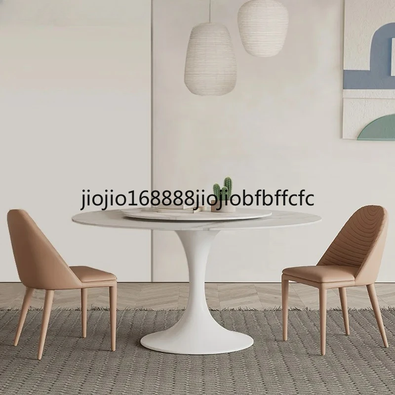 Suitable for Pure white rock slab round dining table and chair combination modern simple household light luxury round table