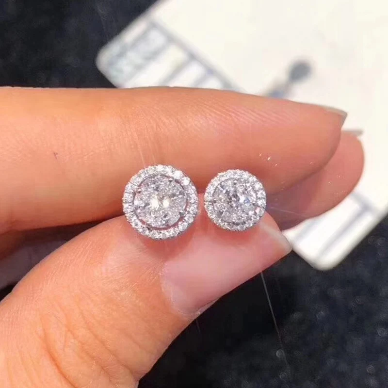 Huitan Elegant Round Shape Stud Earrings Female Daily Jewelry with Bright Cubic Zirconia Silver Color Ear Studs Lady Accessories