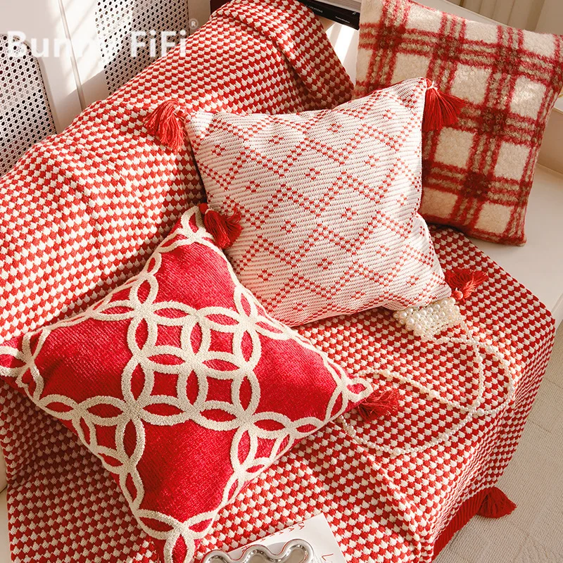 Festive Year Of The Horse Decorative Throw Pillow Cases Red Wedding Cute Sheep Horse Cushion Covers For Sofa Bed Home Decor