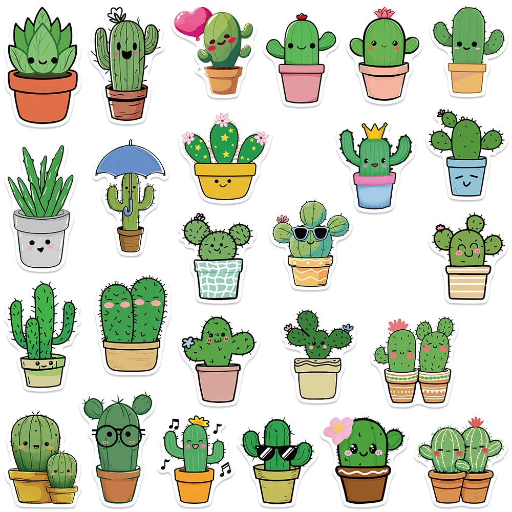 10/50PCS Cute Cactus Plant Graffiti Stickers Kawaii Potted Plants Cartoon Decal Luggage Phone Guitar Skateboard Helmet Kid Toys - Image 5