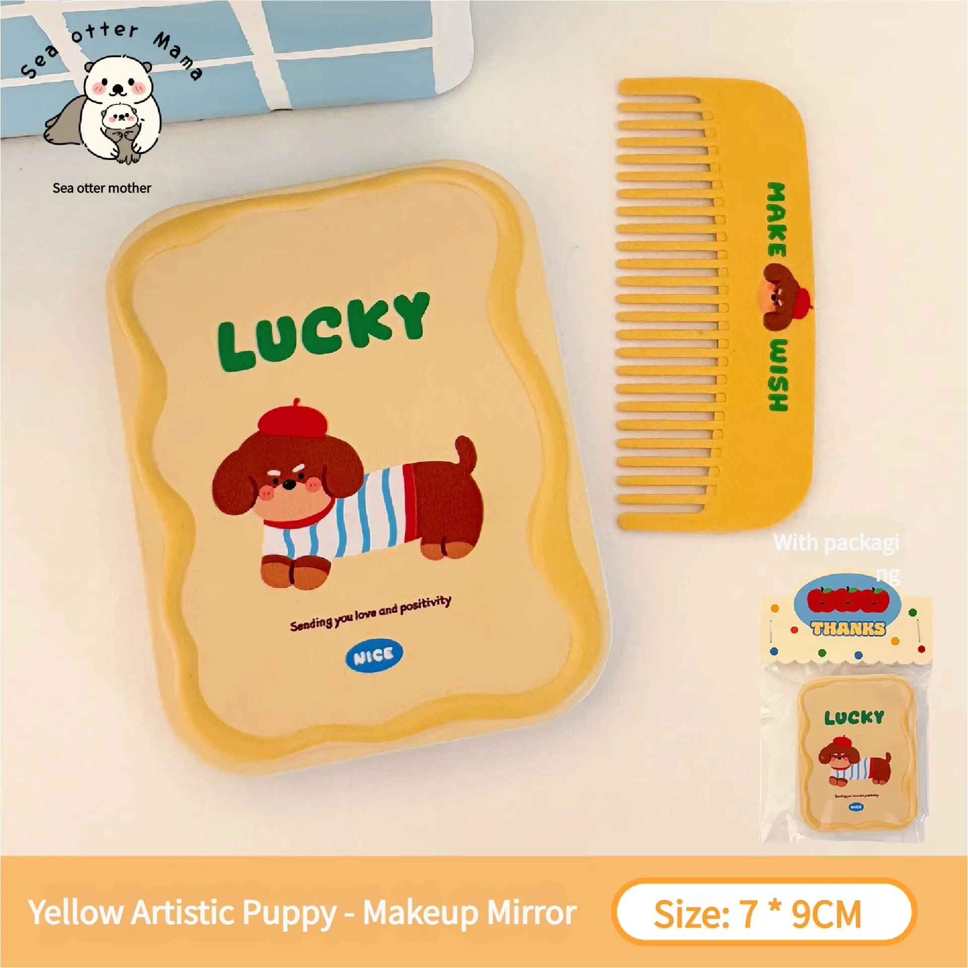 Mini Cartoon Folding Mirror with Comb Portable Foldable Pocket Cosmetic Mirror Cute Puppy Handheld Vanity Mirrors Beauty Tools