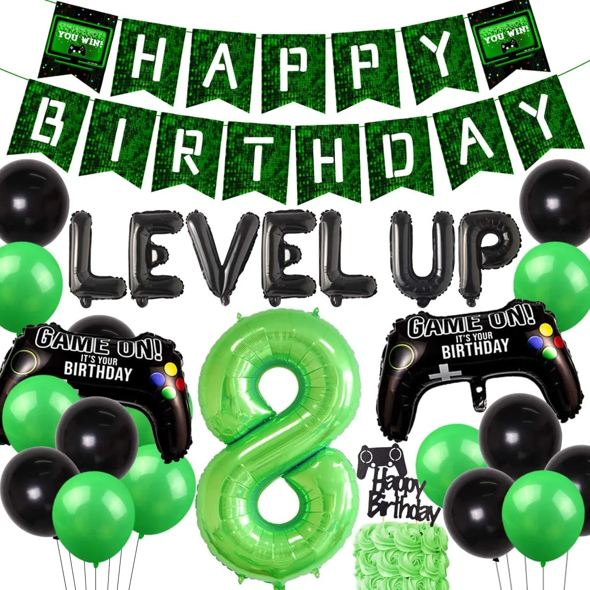 

Video Game 8th Birthday Decorations Level Up Number 8 Game Controller Foil Balloon for Boys Gaming Theme Birthday Party Supplies