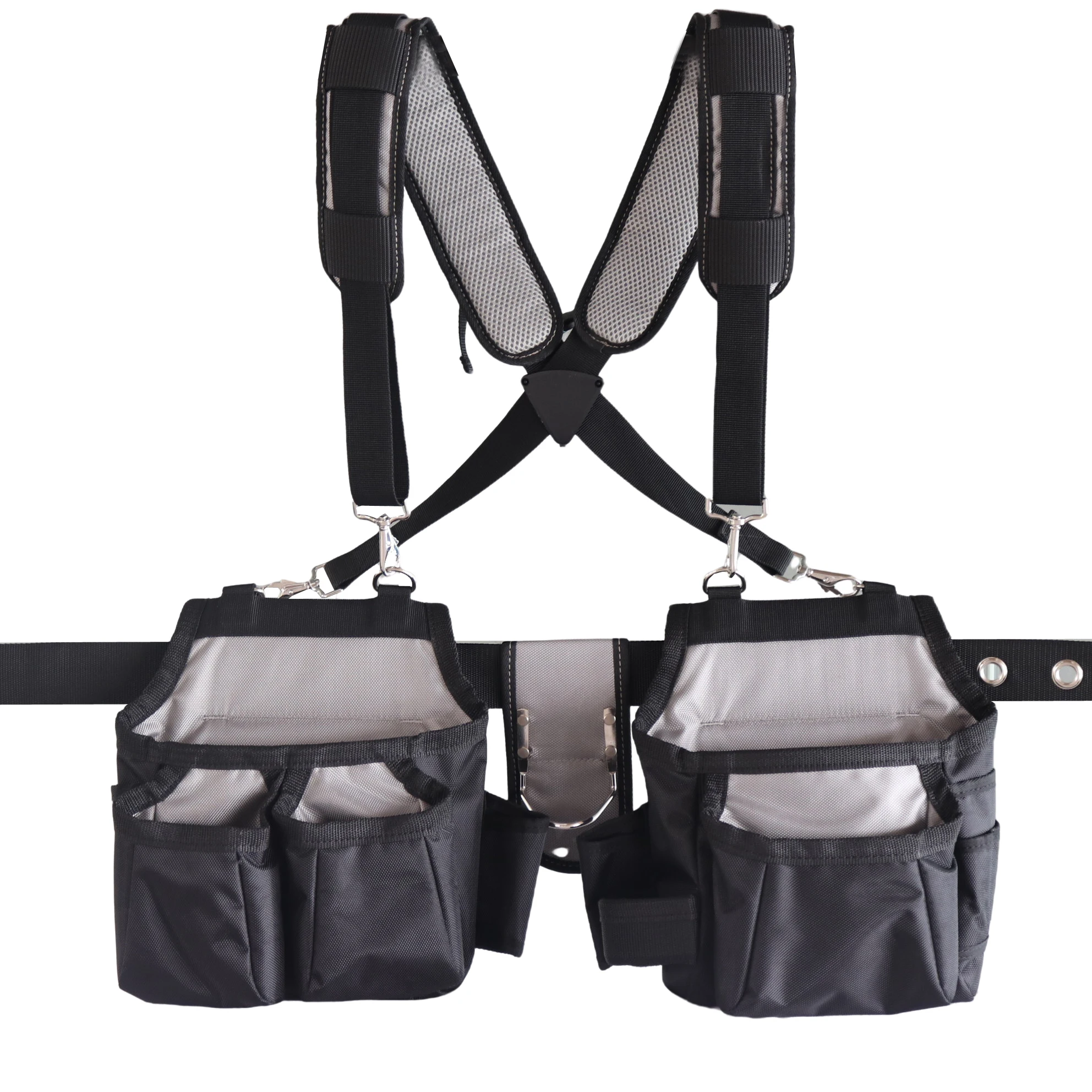 Electrician Tool Bag With Suspenders And Buckled Waist Pouch