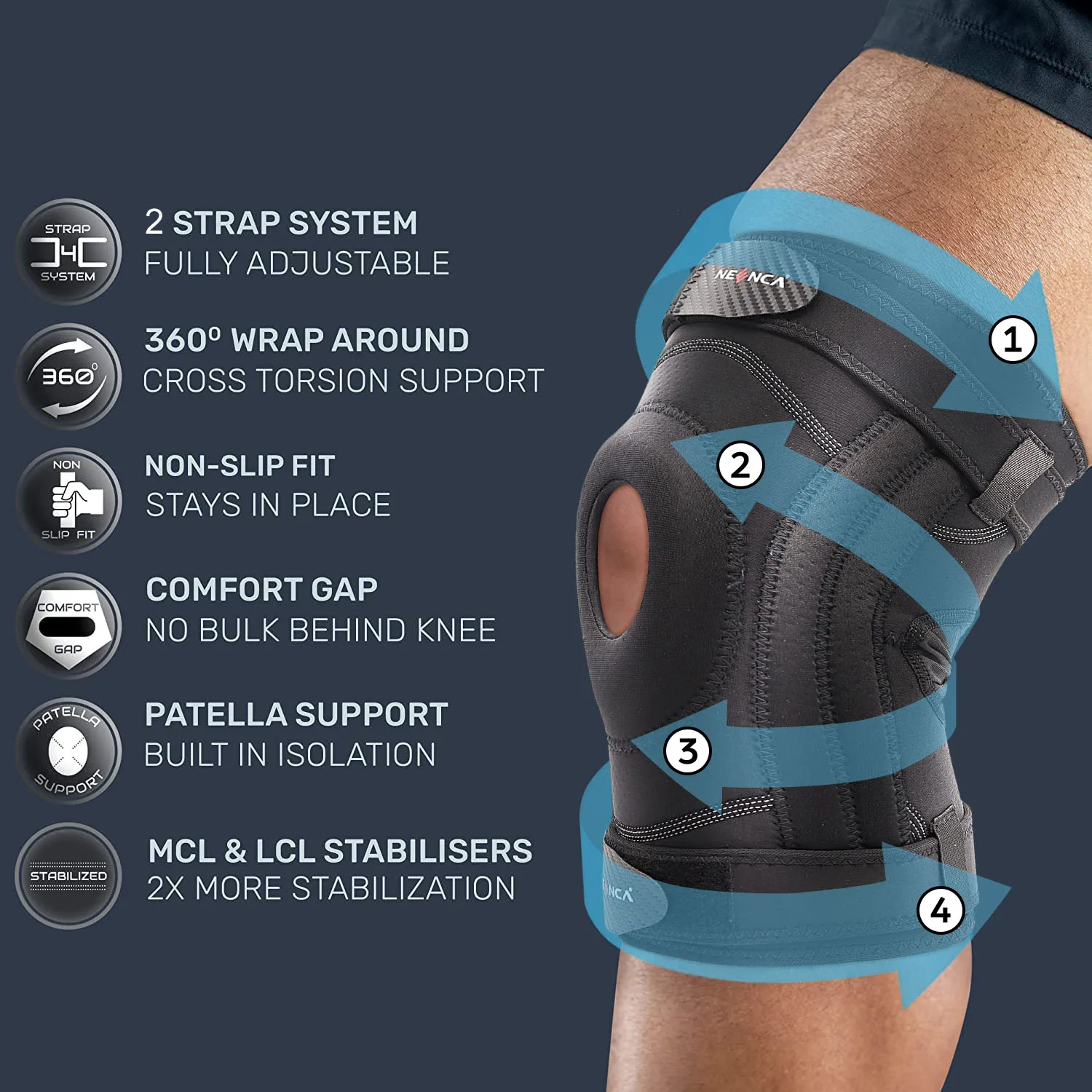 Compressive Knee Brace with Knee Stabilizer for Men and Women Knee Pain Arthritis Meniscus Tear ACL MCL Sports Injury Recovery