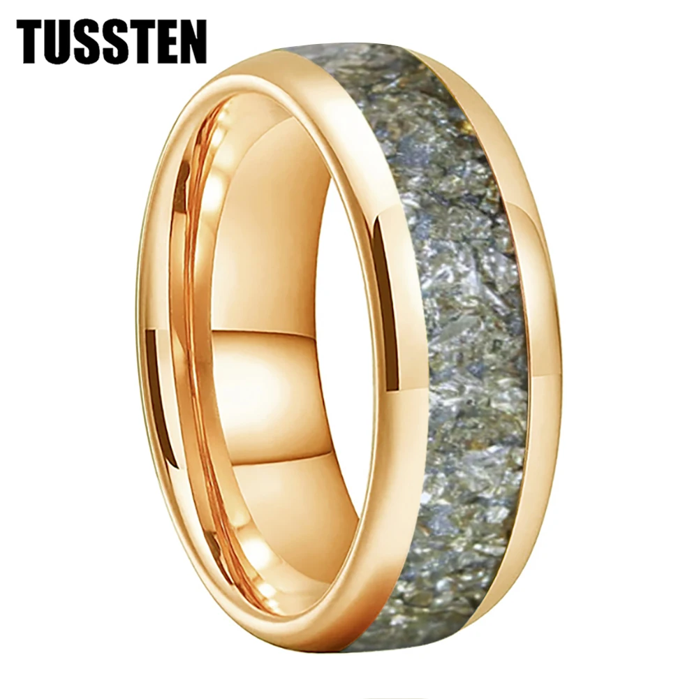 TUSSTEN 4/6/8MM Anillo de tungsteno de boda para hombres y mujeres Anillo de tungsteno vítreo de plata con incrustaciones Ajuste cómodo