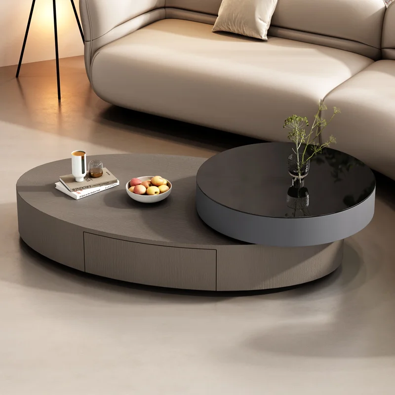 Factory Direct 2026 Italian minimalist oval rotating coffee table light luxury modern designer style
