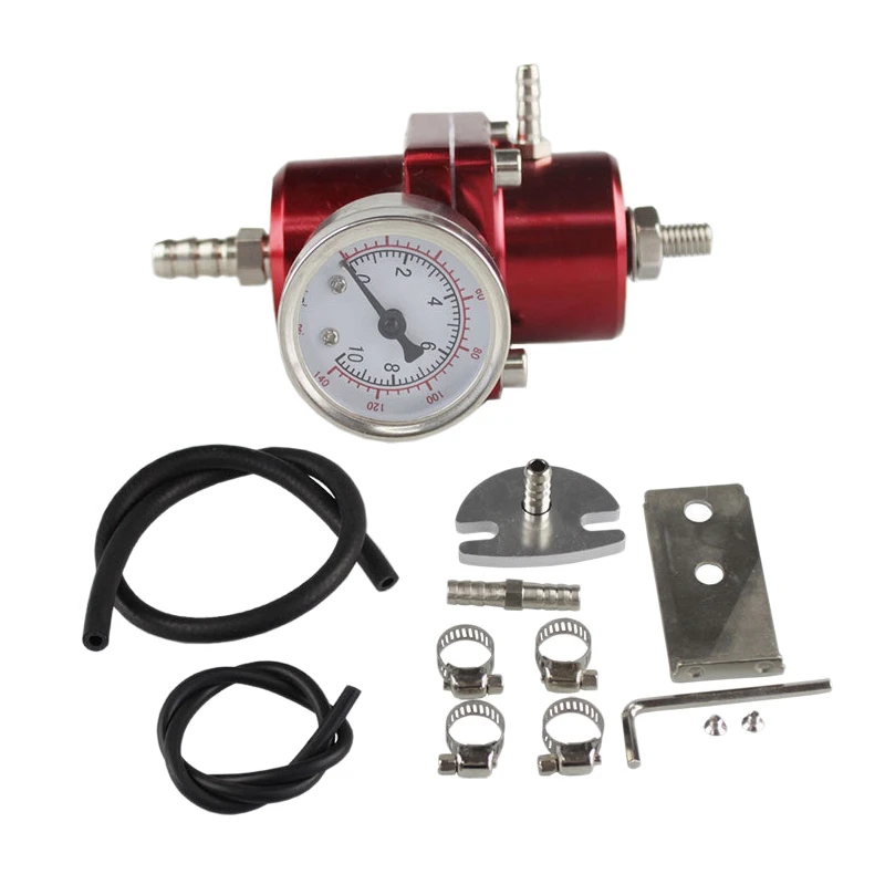 

Universal Car Fuel Pressure Regulator 0-140PSI Adjustable Pressure Reducer with Pressure Gauge, Red