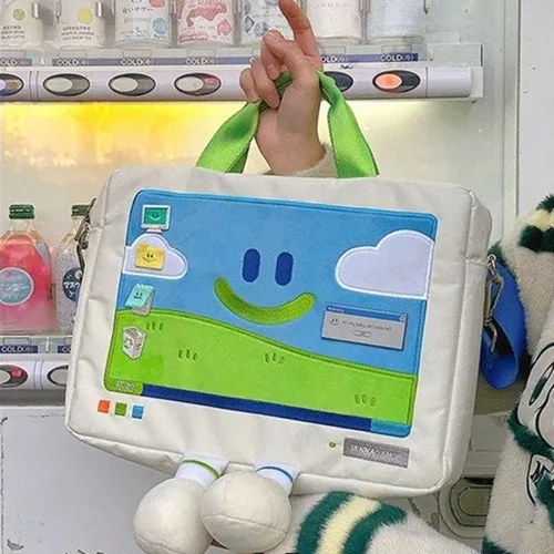 Imagen 2 del producto Bolso de hombro con cara sonriente de dibujos animados divertidos para estudiantes, bolsos para ordenador portátil bordados que combinan con todo, bolsos versátiles de gran capacidad a la moda