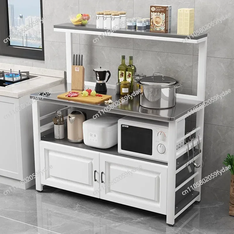 Kitchen Stainless Steel Console Floor-to-ceiling Multi-layer Pot Supplies Storage Cabinet Oven Microwave Oven Rack Side