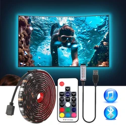 USB LED Strip 5050 RGB TV Background Lighting Kit Cuttable with IR RF Music Bluetooth RGB LED Controller, 0.5M/1M/2M Set