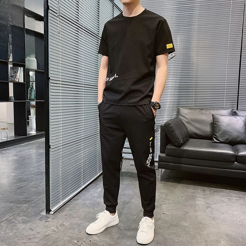 

Мужской летний спортивный костюм из ледяного шелка, повседневный модный комплект из двух предметов, одежда для отдыха Haome