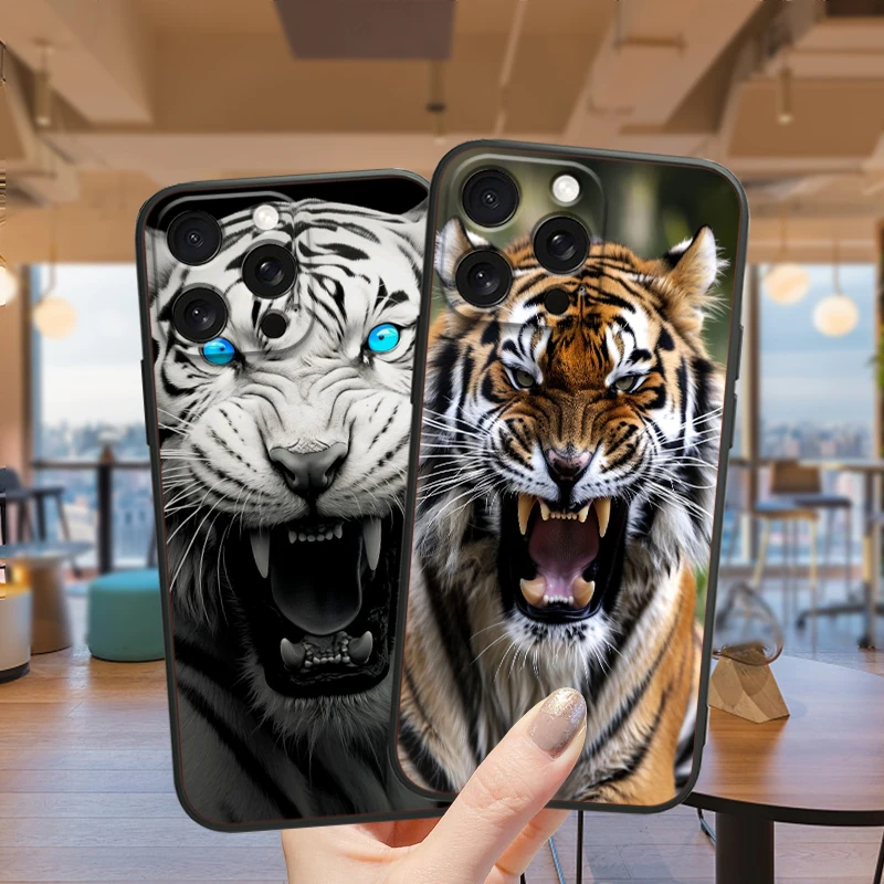 Tiger Fierce Terrifying Art For iPhone 15 14 13 12 11 XS XR X 8 7 SE Pro Max Plus Mini Black Soft Phone Case