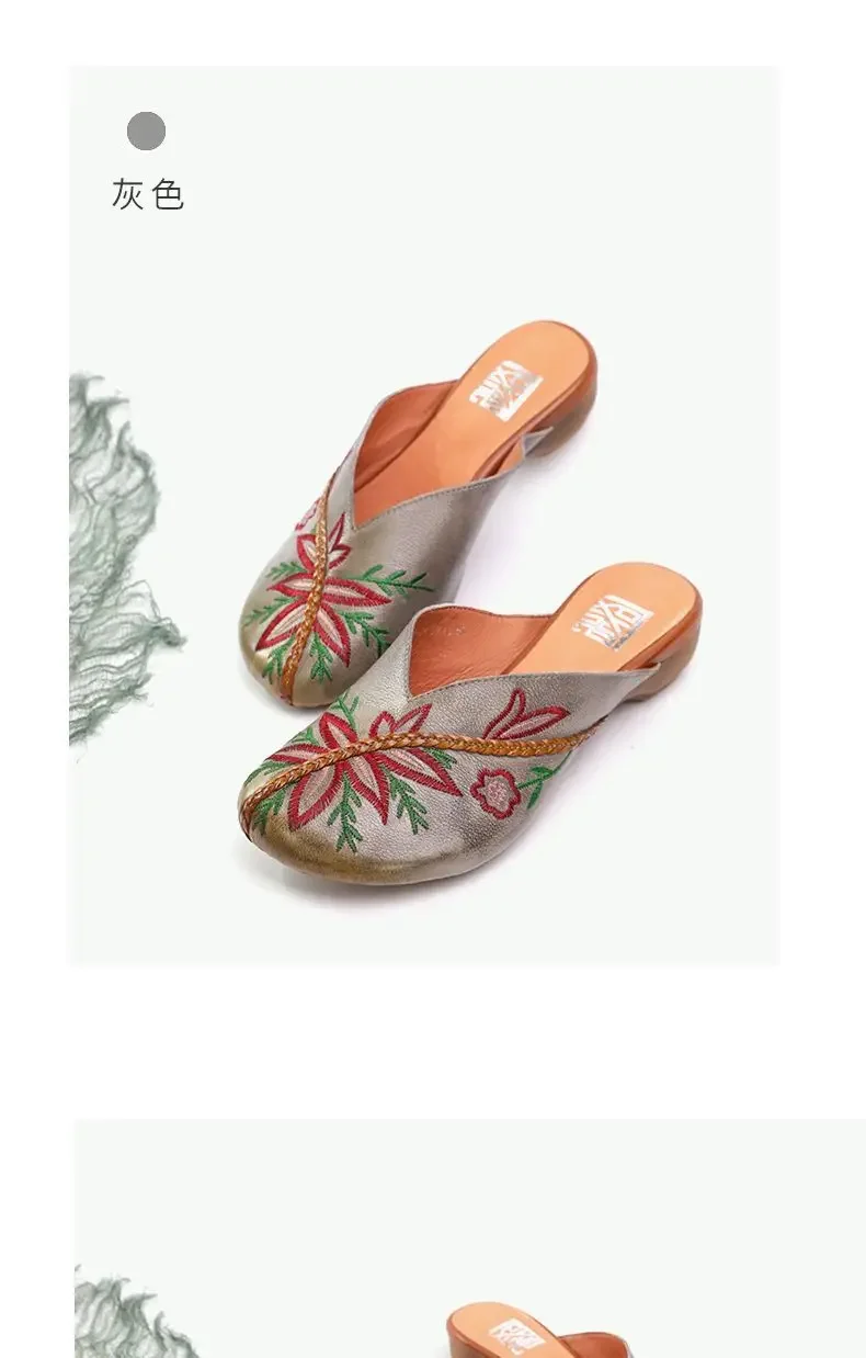 New Women's Slippers Ethnic Women's Retro Closed Toe Comfortable Simple Sandals Women's Casual Shoes Linen Mule Slipper