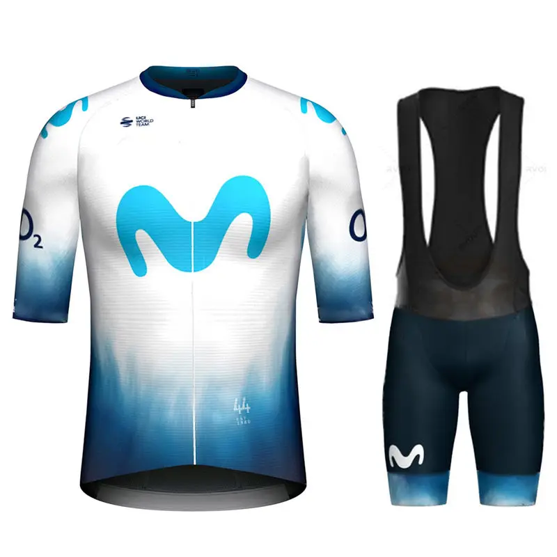 TDF Movistar Team Imaging Jersey Set, Vêtements bleus à manches courtes, Chemises de vélo de route, Cuissard à bretelles trempé, VTT Lesslot, 2023