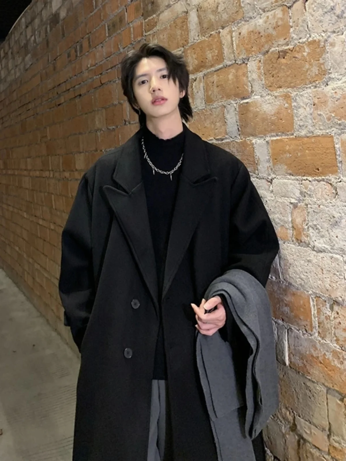 

Корейское шерстяное пальто для мужчин, весна-осень, винтажный британский стиль, удлиненное, средней длины, утепленное...