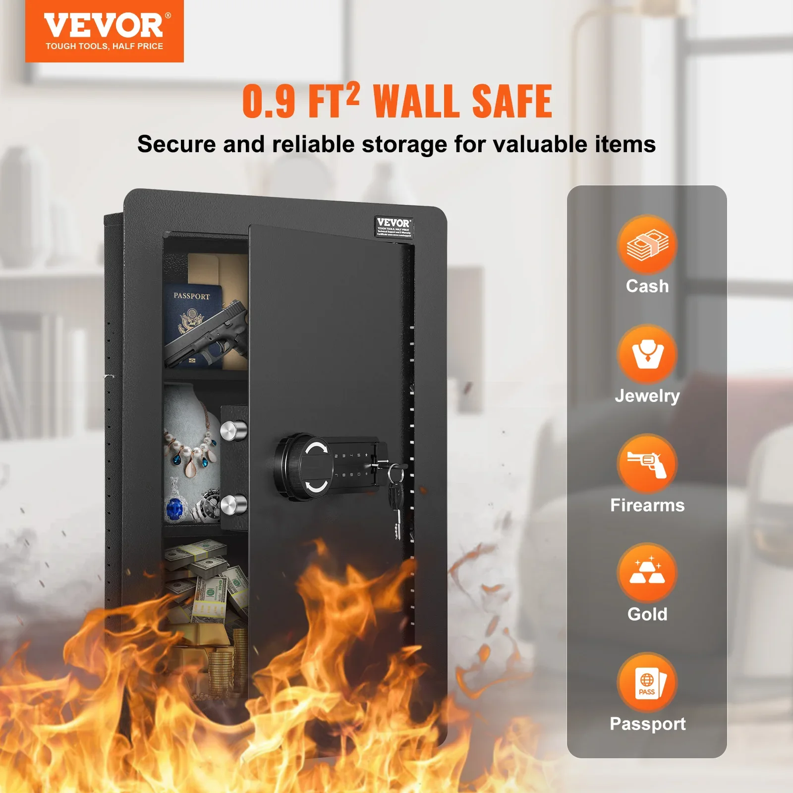 VEVOR Tall Wall Safe 3/4-Tier Hidden Wall Safe with Keypad Q235 Cold-Rolled Steel In Wall Safe for Money Jewelry Passport Home