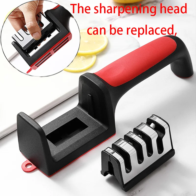Afilador de Cuchillos de 3/4 Secciones, Herramienta Manual de Cocina para Chef, Tijeras para Afilado Rápido, Piedra de Afilar Multifuncional de Mano