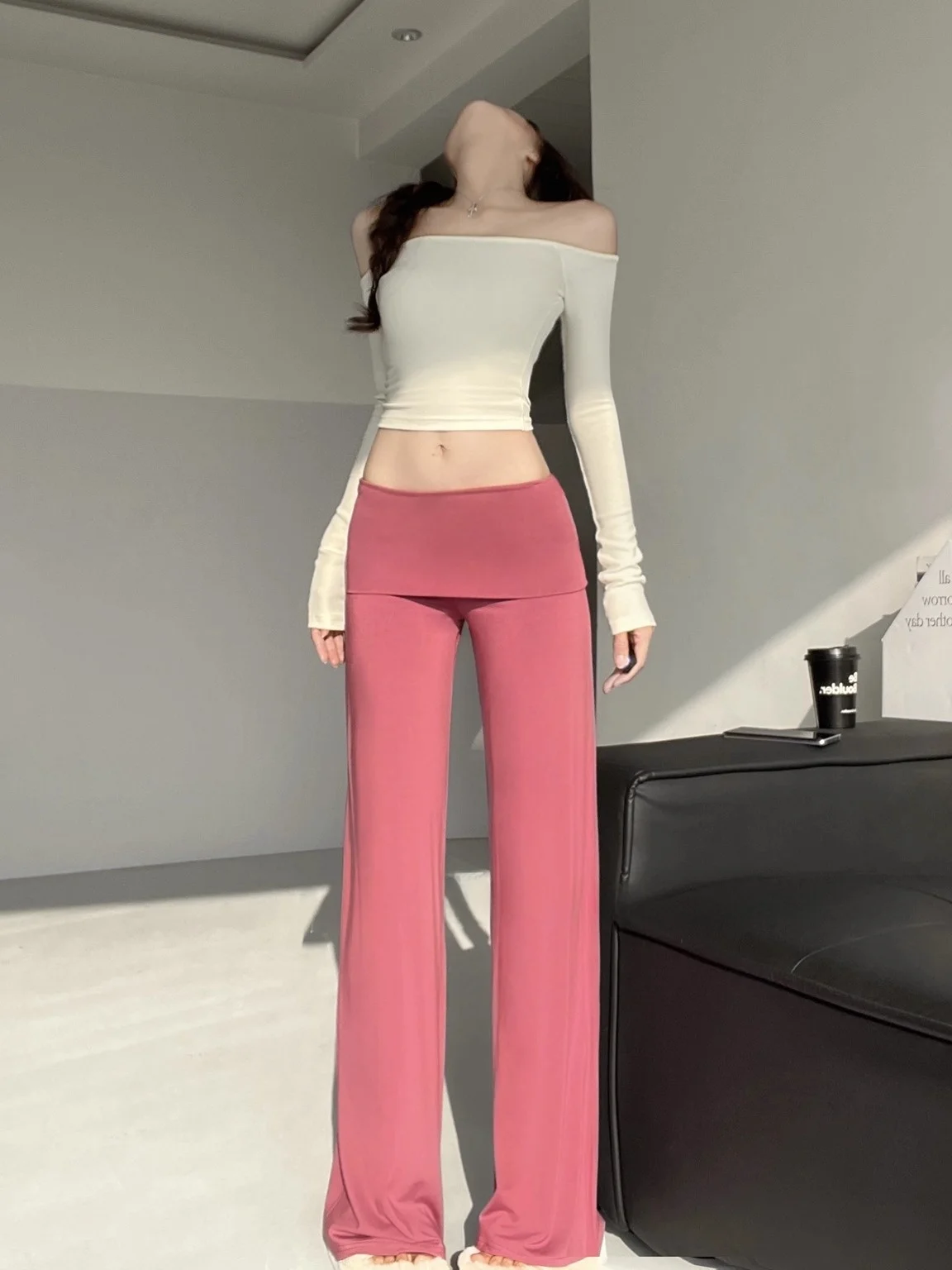 سراويل يوجا محبوكة مريحة للغاية وخصر منخفض وواسعة الساق للنساء لربيع وصيف سراويل رياضية غير رسمية #2