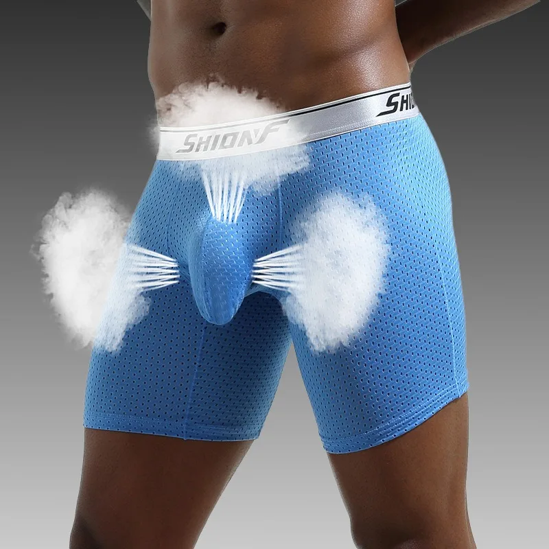 

Мужские трусы большого размера с поддержкой мошонки, длинные боксеры, сетчатые полые дышащие стеклярусные мешочки, нижнее белье, отдельные трусы