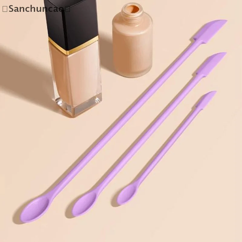 [San]: مجموعة ملعقة سيليكون مكونة من 3 قطع مكشطة برأسين لمستحضرات التجميل كريم مربى زجاجة عميقة ملعقة صغيرة طرف مطول لمكياج السبا أيضًا