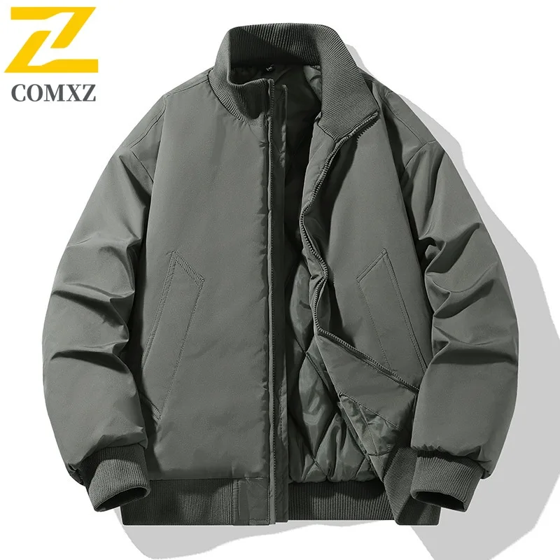 Men Outdoor Sport Puffer Jacket Winter Quilted Cotton-Padded Coat Stand Collar Waterproof Windproof Thermal Outerwear Streetwear
