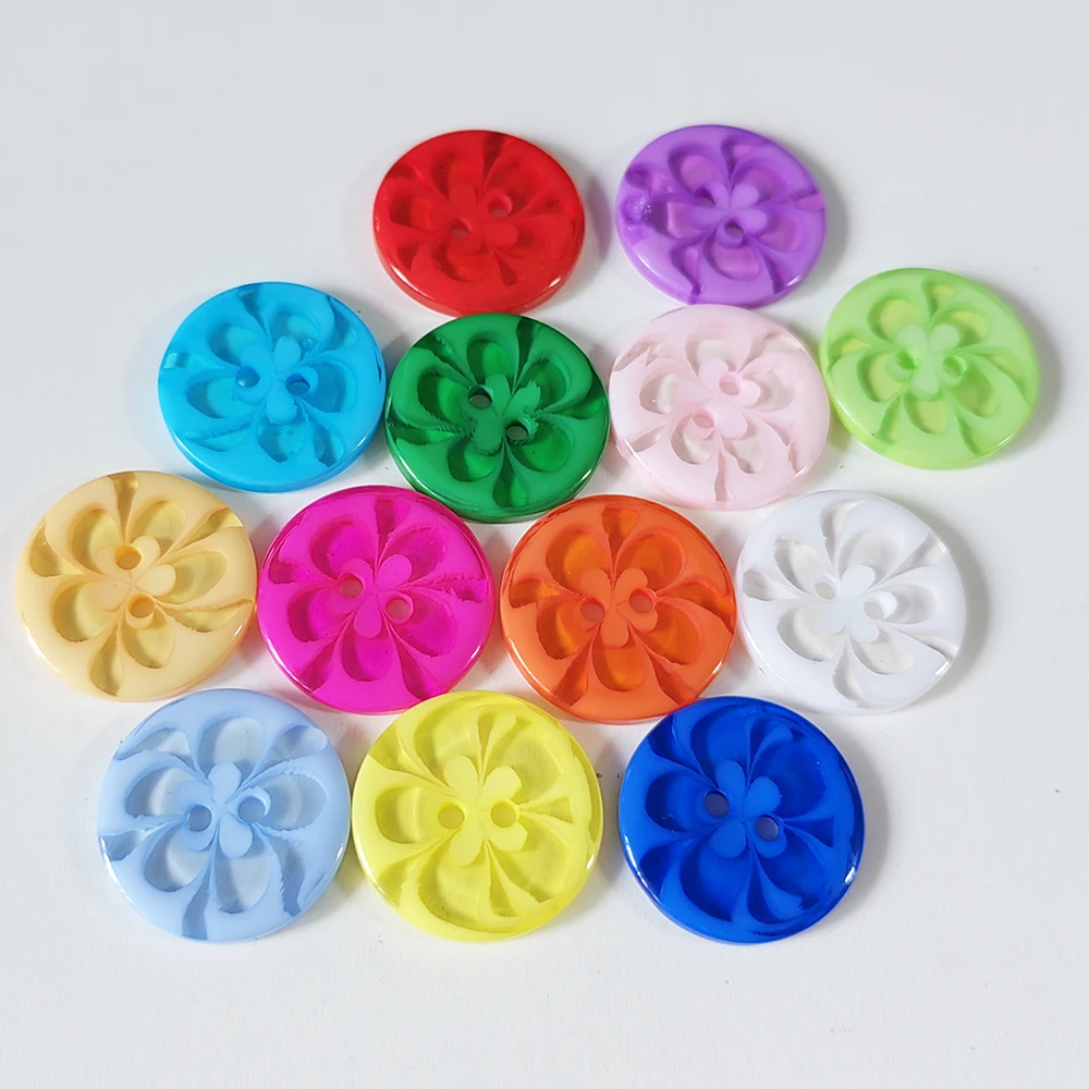 60pcs 20mm 17mm 14mm Mixed Colors 2 holes Flower Pattern Resin Buttons Kids Sweater Cardigan Sewing Accessories Loose Button
