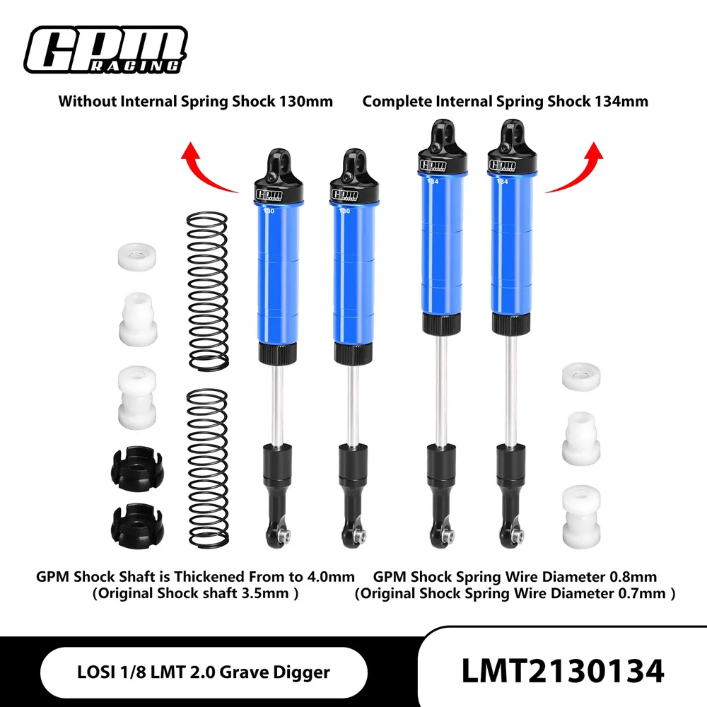 Передний/задний амортизатор из сплава GPM, полный внутренний пружинный амортизатор 130 и 134 мм для LOSI 1/8 LMT 2,0 LOS-1830 + LOS-1831 LMT2130134