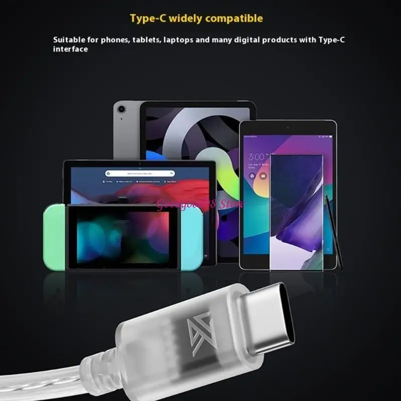 Type C Earphone Cable Headphone Wire Extension Cord for HIFI Auditory Sound 120cm Clear Design W8EC
