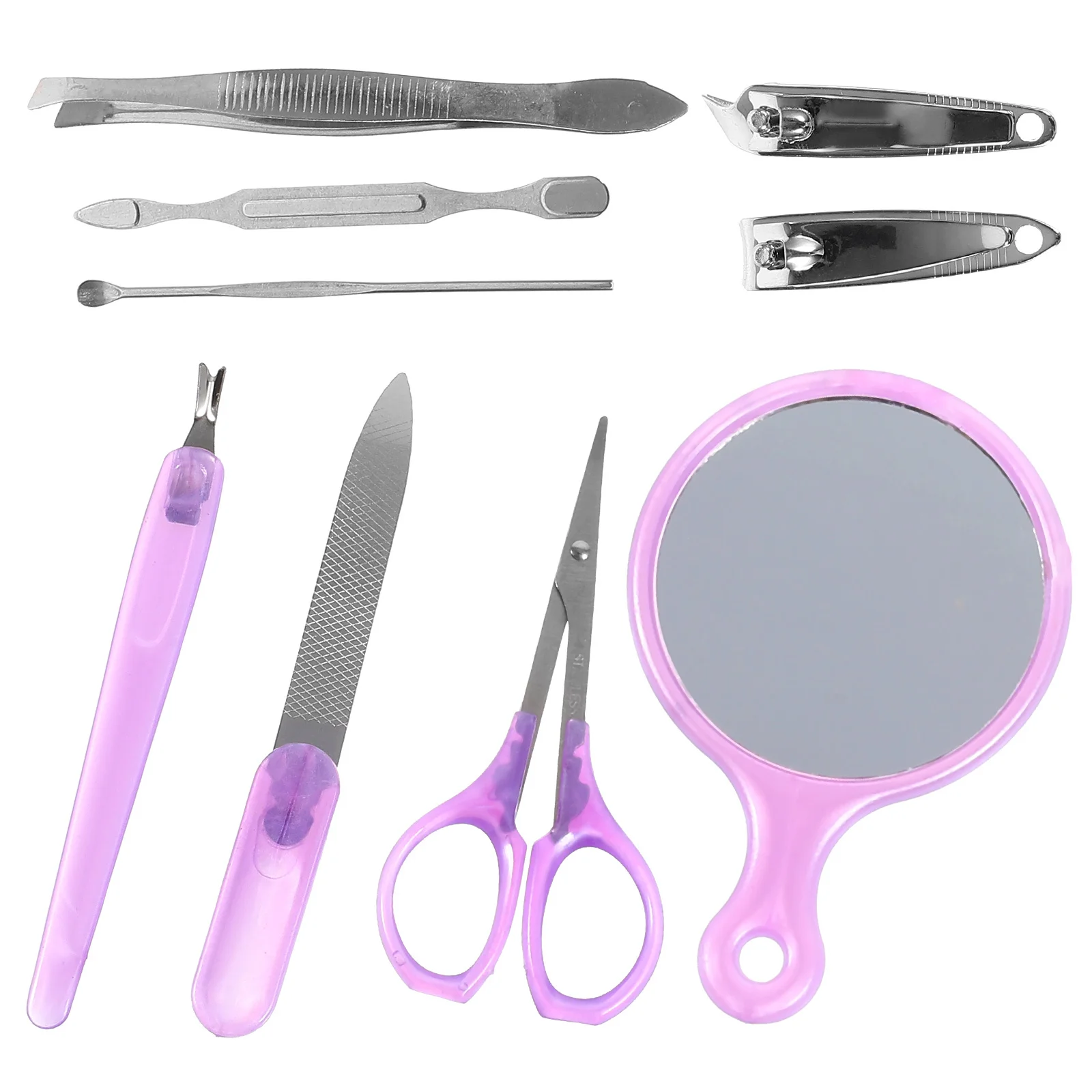 Set tagliaunghie 9 in 1 da 9 pezzi Kit manicure in acciaio inossidabile per donne Viaggi Campeggio Escursionismo Custodia per mele all'aperto Viola