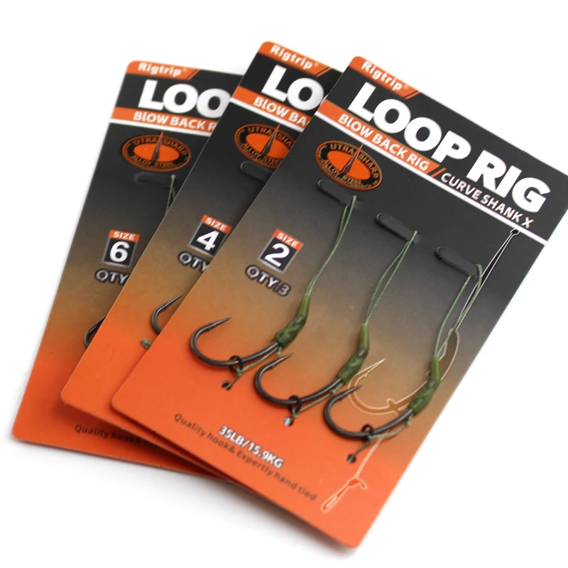 Carp Fishing Line Hair Rig Loop Rigs  ready-tied Soft hook link sections used with Booms Loop Combi Rigs