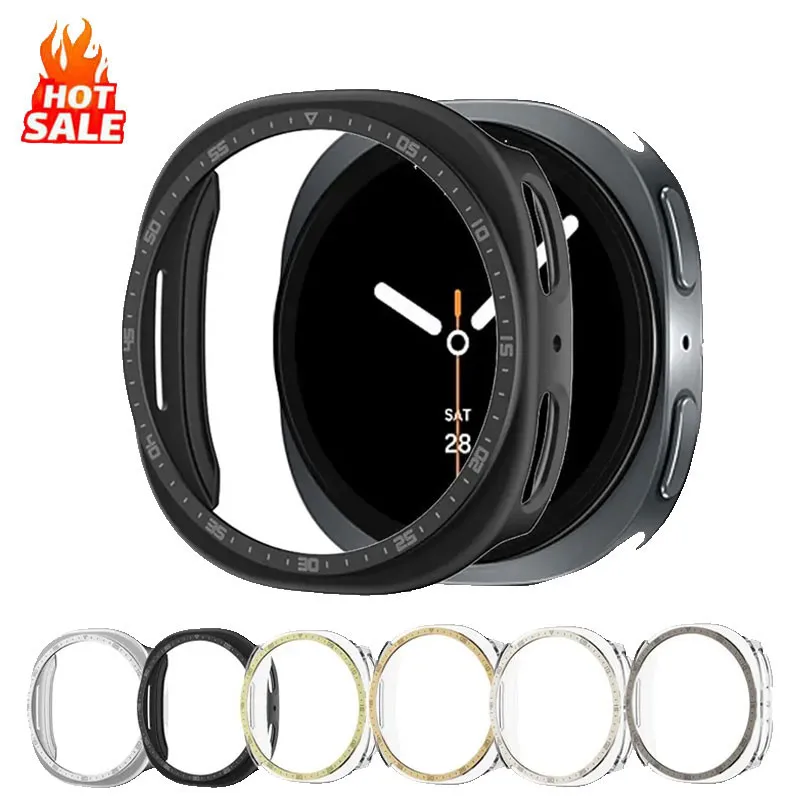 PC-Gehäuse für Samsung Galaxy Watch 8 44 mm, Zubehör, Displayschutzfolie, Stoßstangenschale, hohle Skala-Abdeckung für Samsung Watch8 40 mm