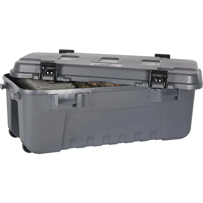 

Storage Trunk with Wheels, Gray, Lockable Storage Box, Airline Approved Sportsman Trunk, Hunting Gear and Ammunition Bin