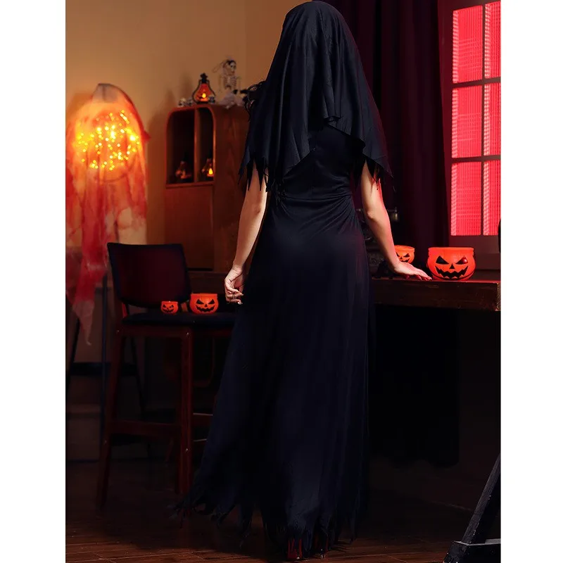 تنورة طويلة مرنة غير منتظمة متقاطعة عكسية من Loween Par Nun، زي زومبي الشيطان للعب الأدوار النسائية التقليدية العرقية...