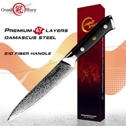 Grandsharp 125mm 5 Inch Utility Knife 67 layers AUS-10 Damascus Stainless Steel Cooking Tools kitchen knives G10 Handle with Box